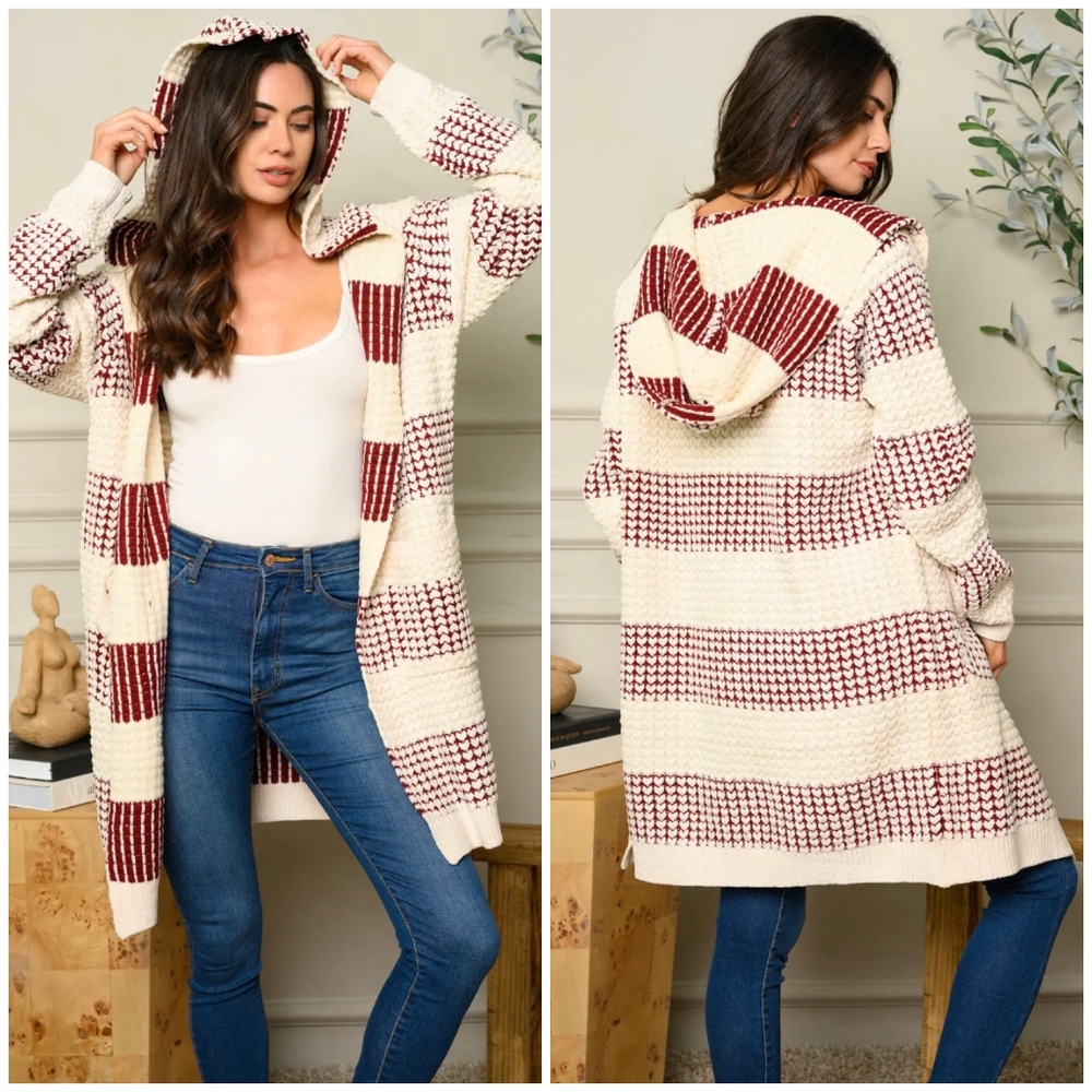 FATE Anthro Longline Thick Knit Open Hooded Cardigan